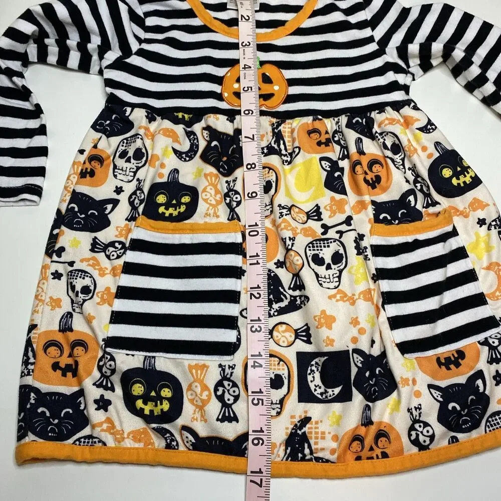 Toddler Girl's Halloween Jack-o-Lantern Striped Dress Size Medium Pumpkin Spooky